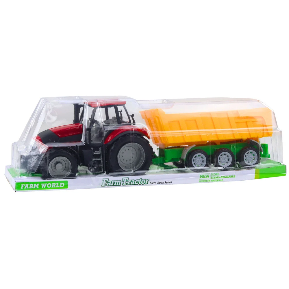 Poljoprivredni traktor sa žutom prikolicom, crveni, 46 cm_5