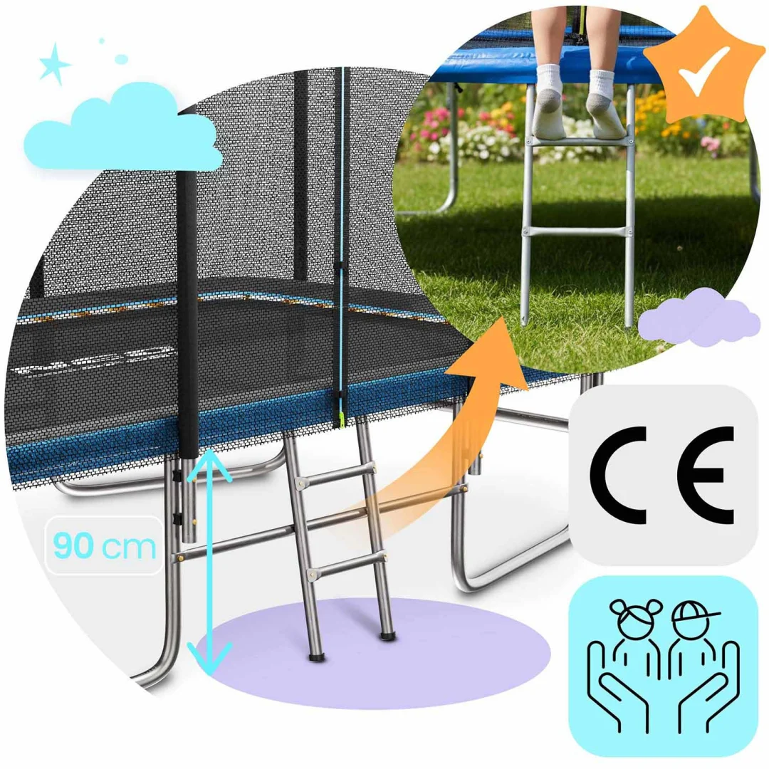 Pravokutni vrtni trampolin Neo-Sport, 366 × 244 cm (12 × 8 ft), vanjska mreža i ljestve_10