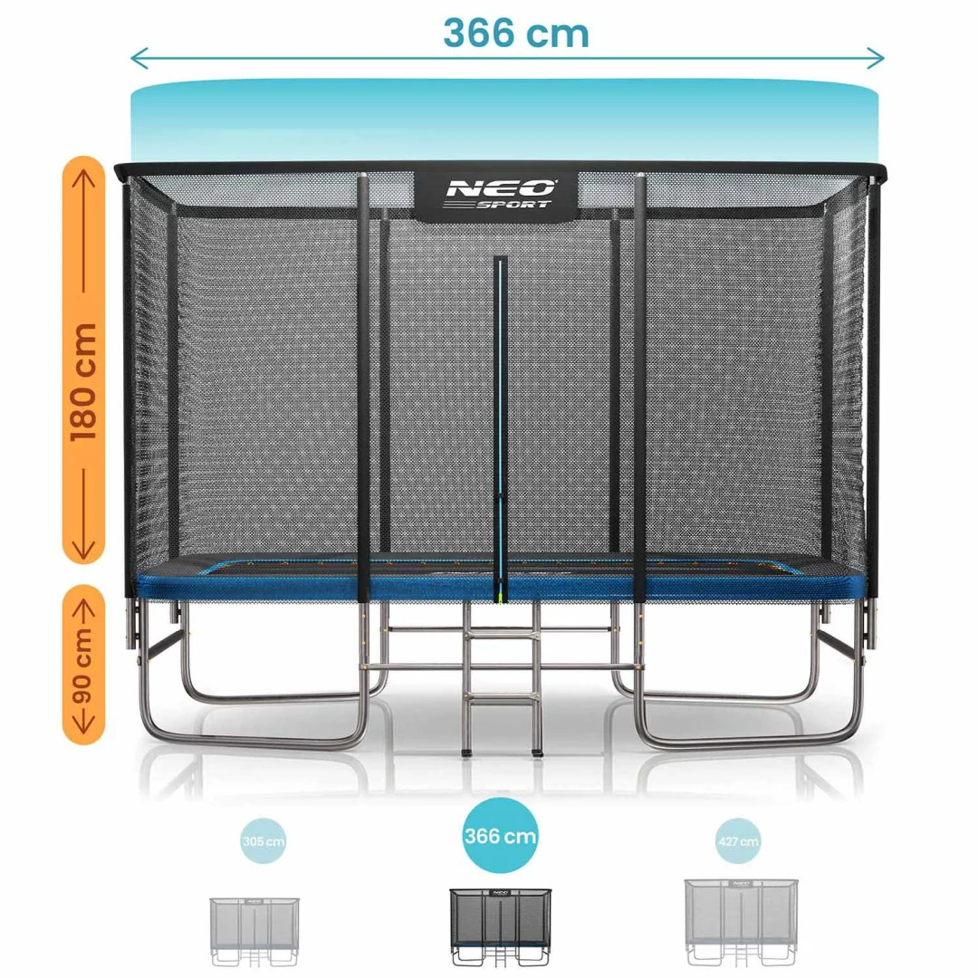 Pravokutni vrtni trampolin Neo-Sport, 366 × 244 cm (12 × 8 ft), vanjska mreža i ljestve_11