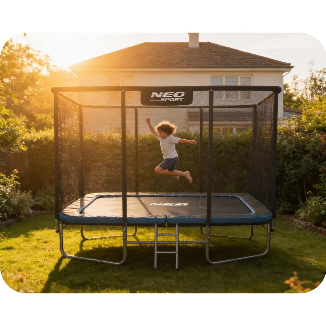Pravokutni vrtni trampolin Neo-Sport, 366 × 244 cm (12 × 8 ft), vanjska mreža i ljestve_14