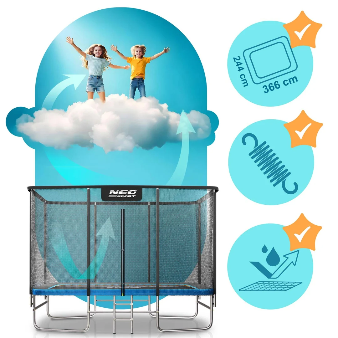 Pravokutni vrtni trampolin Neo-Sport, 366 × 244 cm (12 × 8 ft), vanjska mreža i ljestve_3