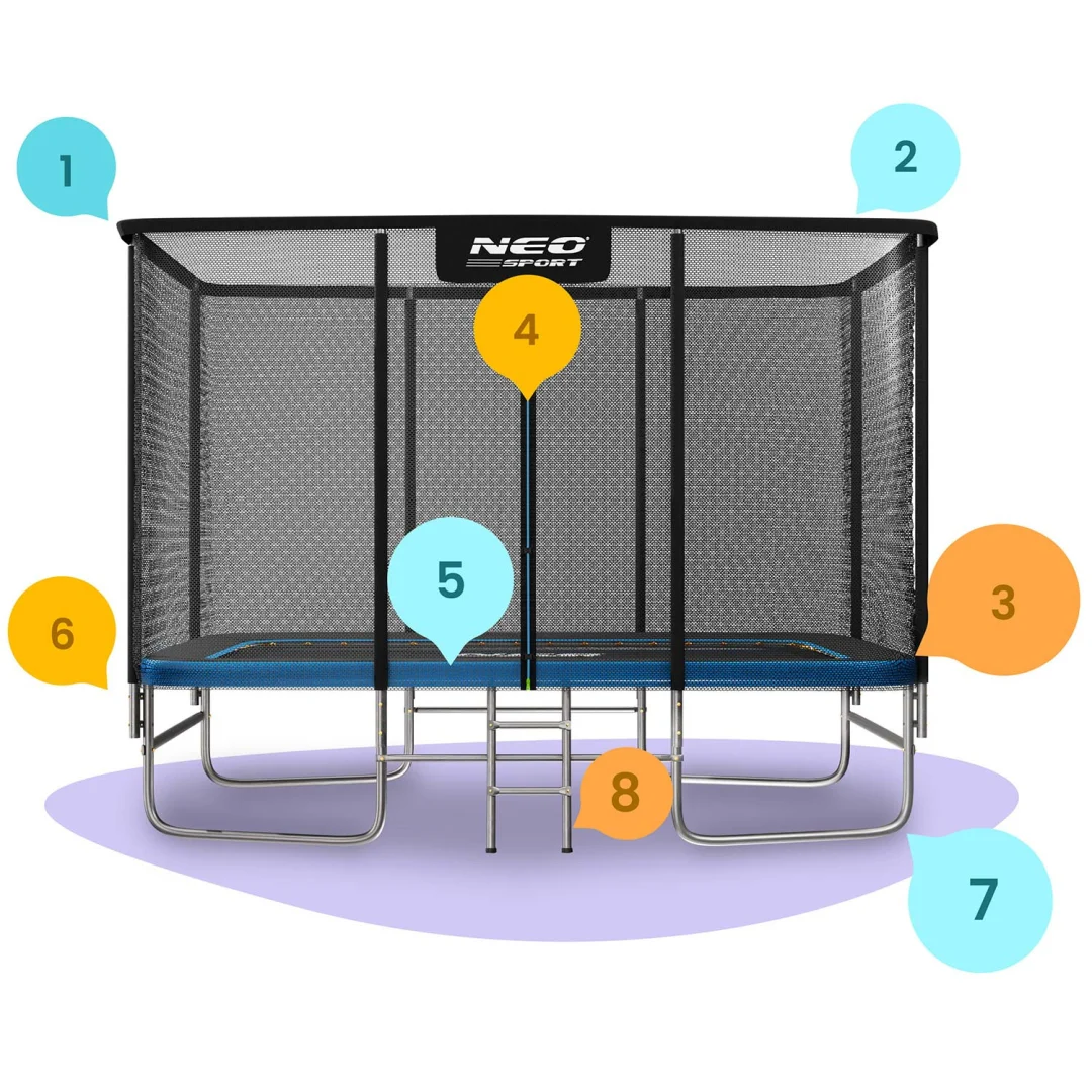 Pravokutni vrtni trampolin Neo-Sport, 366 × 244 cm (12 × 8 ft), vanjska mreža i ljestve_8