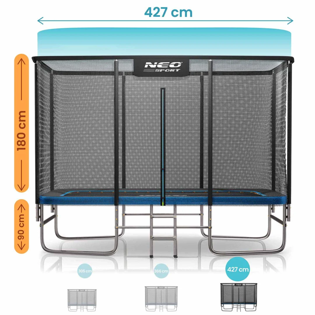 Pravokutni vrtni trampolin Neo-Sport, 427 × 305 cm (14 × 10 ft), vanjska mreža i ljestve_11