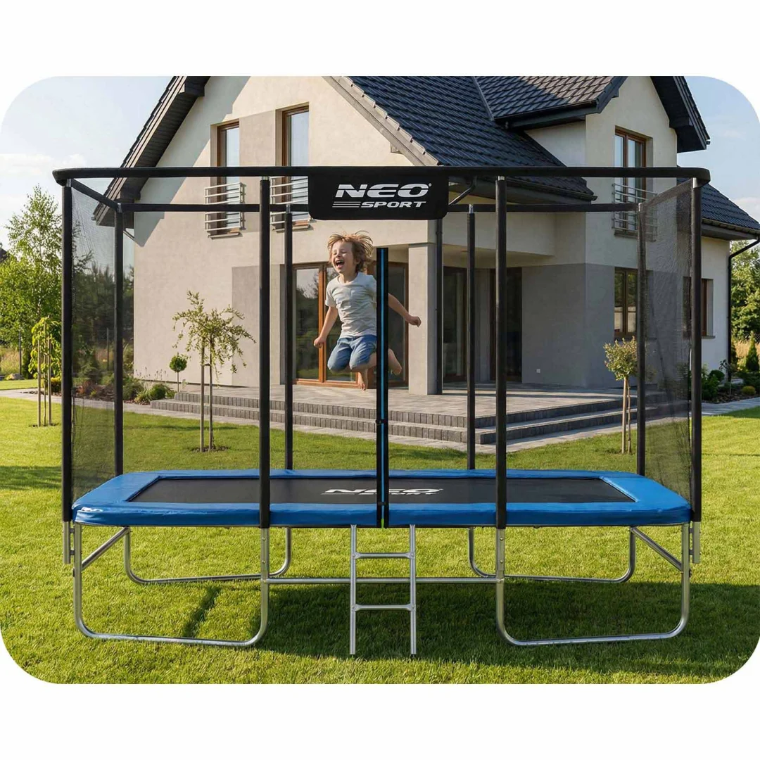 Pravokutni vrtni trampolin Neo-Sport, 427 × 305 cm (14 × 10 ft), vanjska mreža i ljestve_14