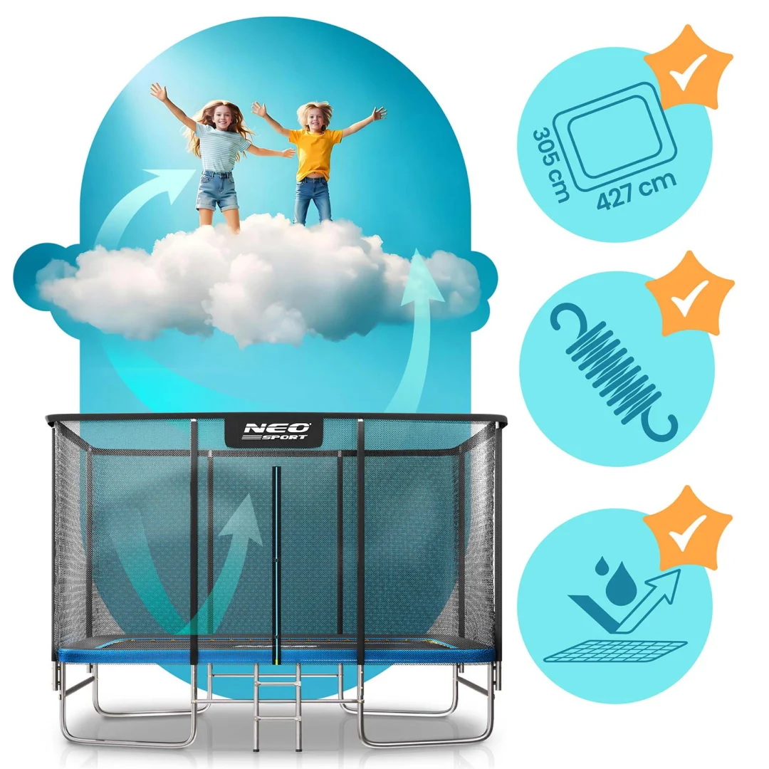 Pravokutni vrtni trampolin Neo-Sport, 427 × 305 cm (14 × 10 ft), vanjska mreža i ljestve_3