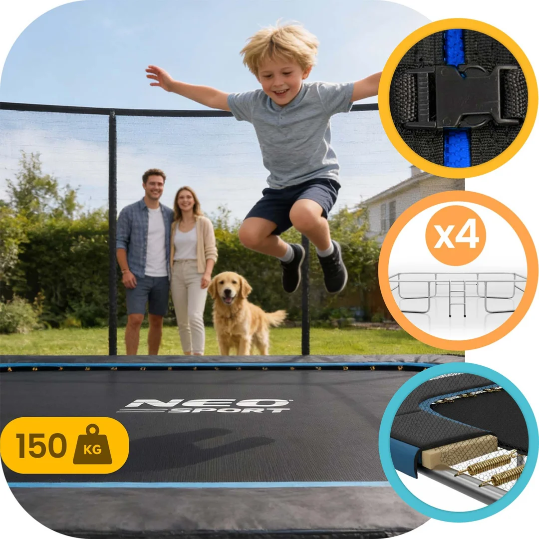 Pravokutni vrtni trampolin Neo-Sport, 427 × 305 cm (14 × 10 ft), vanjska mreža i ljestve_4