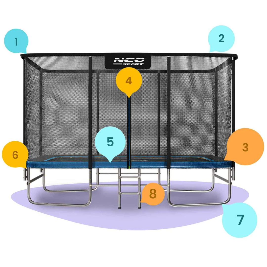Pravokutni vrtni trampolin Neo-Sport, 427 × 305 cm (14 × 10 ft), vanjska mreža i ljestve_8