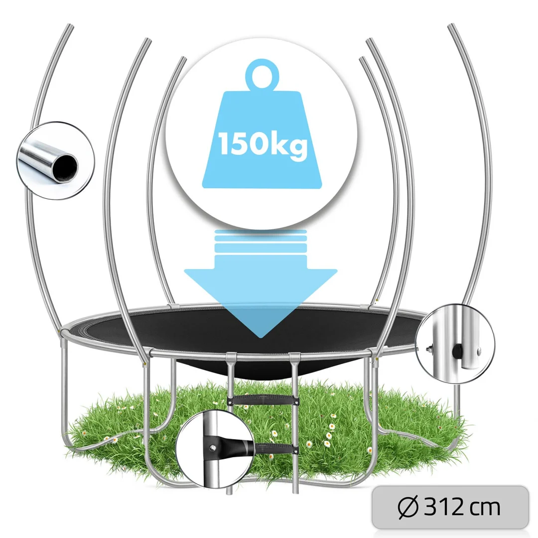 Profilirani vrtni trampolin Neo-Sport, Ø 312 cm (10 ft), unutarnja mreža, siva, var. NS-10C201_3