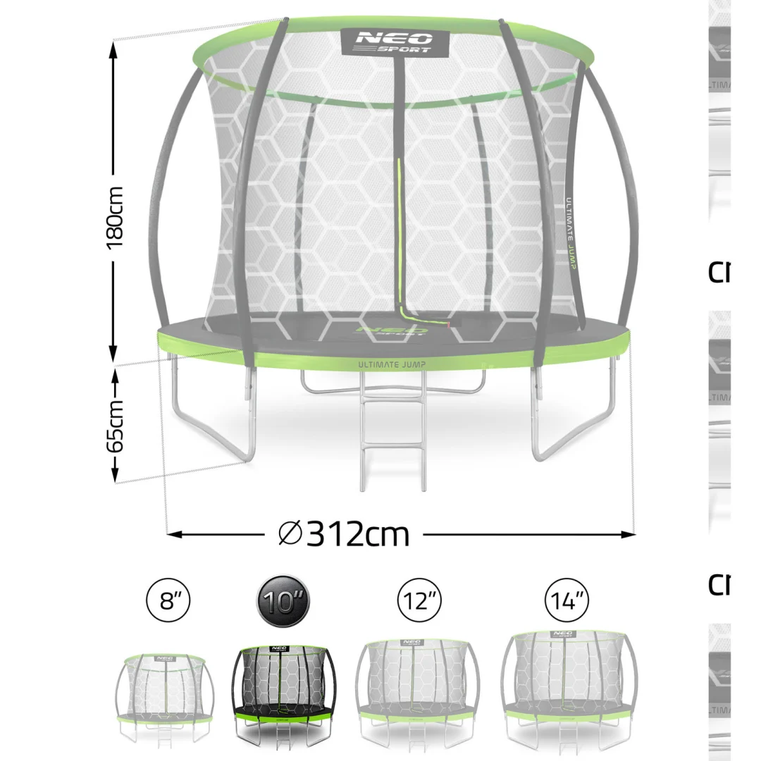 Profilirani vrtni trampolin Neo-Sport, Ø 312 cm (10 ft), unutarnja mreža, siva, var. NS-10C221_13