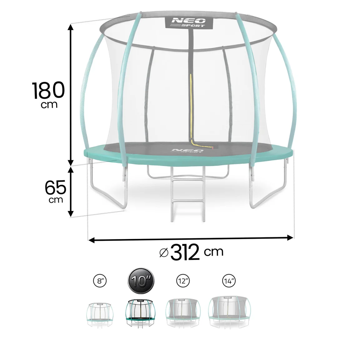 Profilirani vrtni trampolin Neo-Sport, Ø 312 cm (10 ft), unutarnja mreža, siva_10