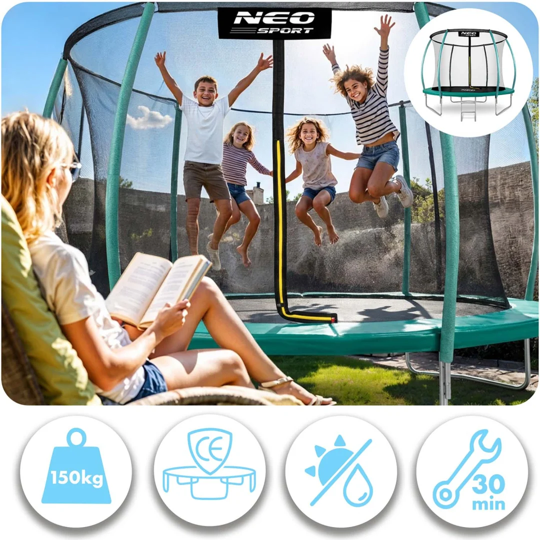 Profilirani vrtni trampolin Neo-Sport, Ø 312 cm (10 ft), unutarnja mreža, siva_11