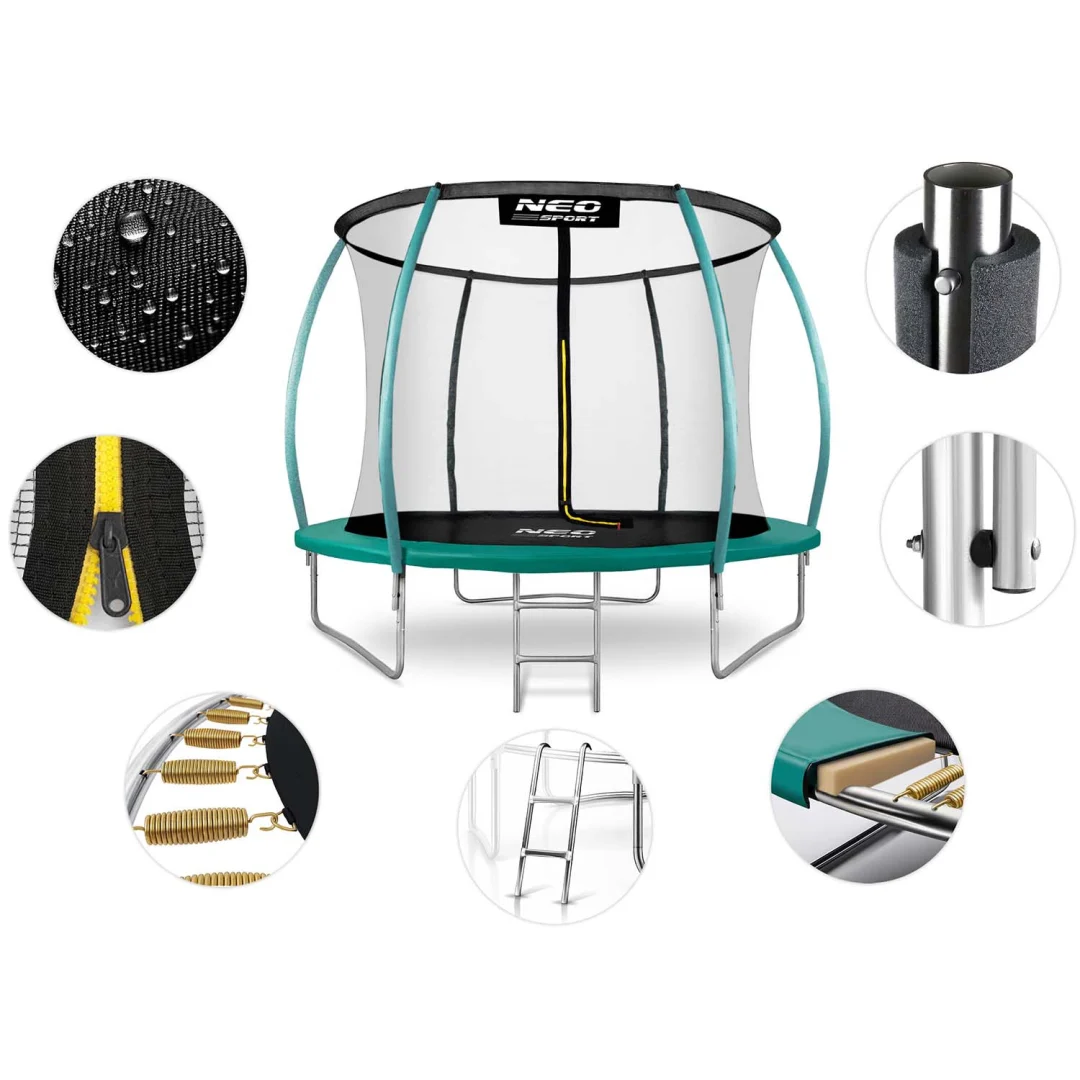Profilirani vrtni trampolin Neo-Sport, Ø 312 cm (10 ft), unutarnja mreža, siva_4