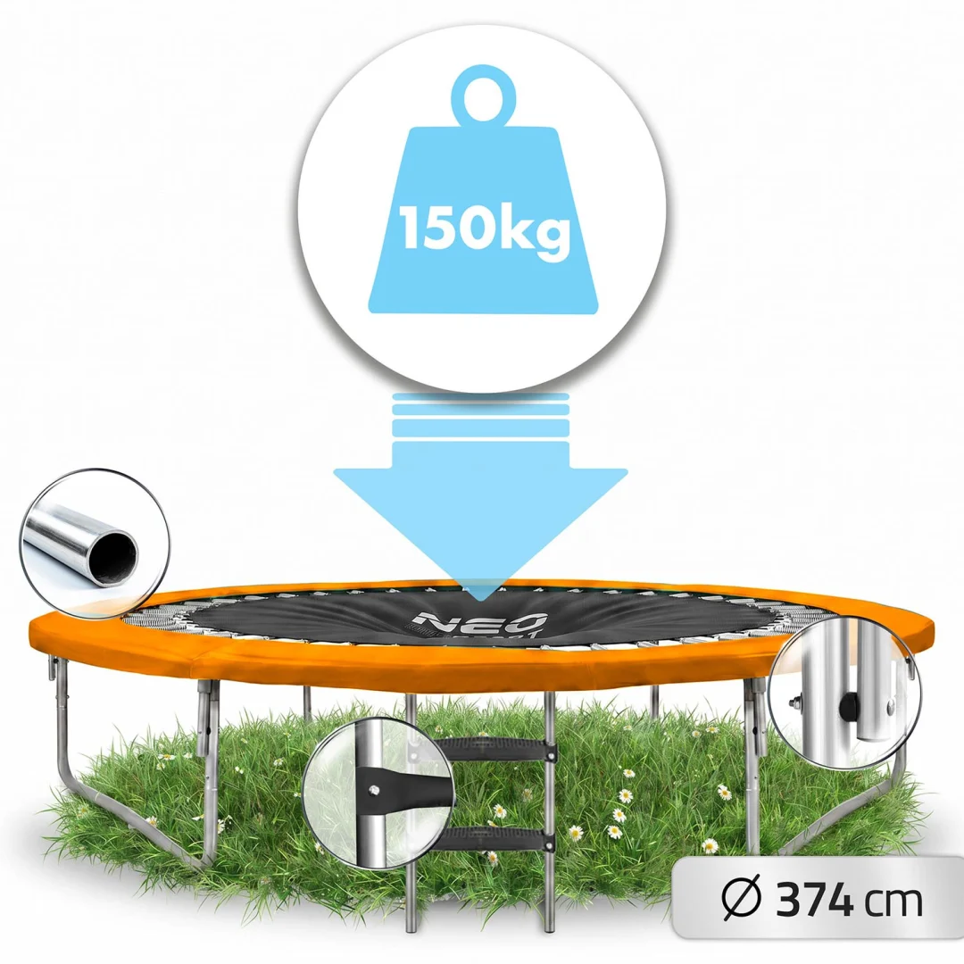 Profilirani vrtni trampolin Neo-Sport, Ø 374 cm (12 ft), unutarnja mreža, siva, var. NS-12C201_3