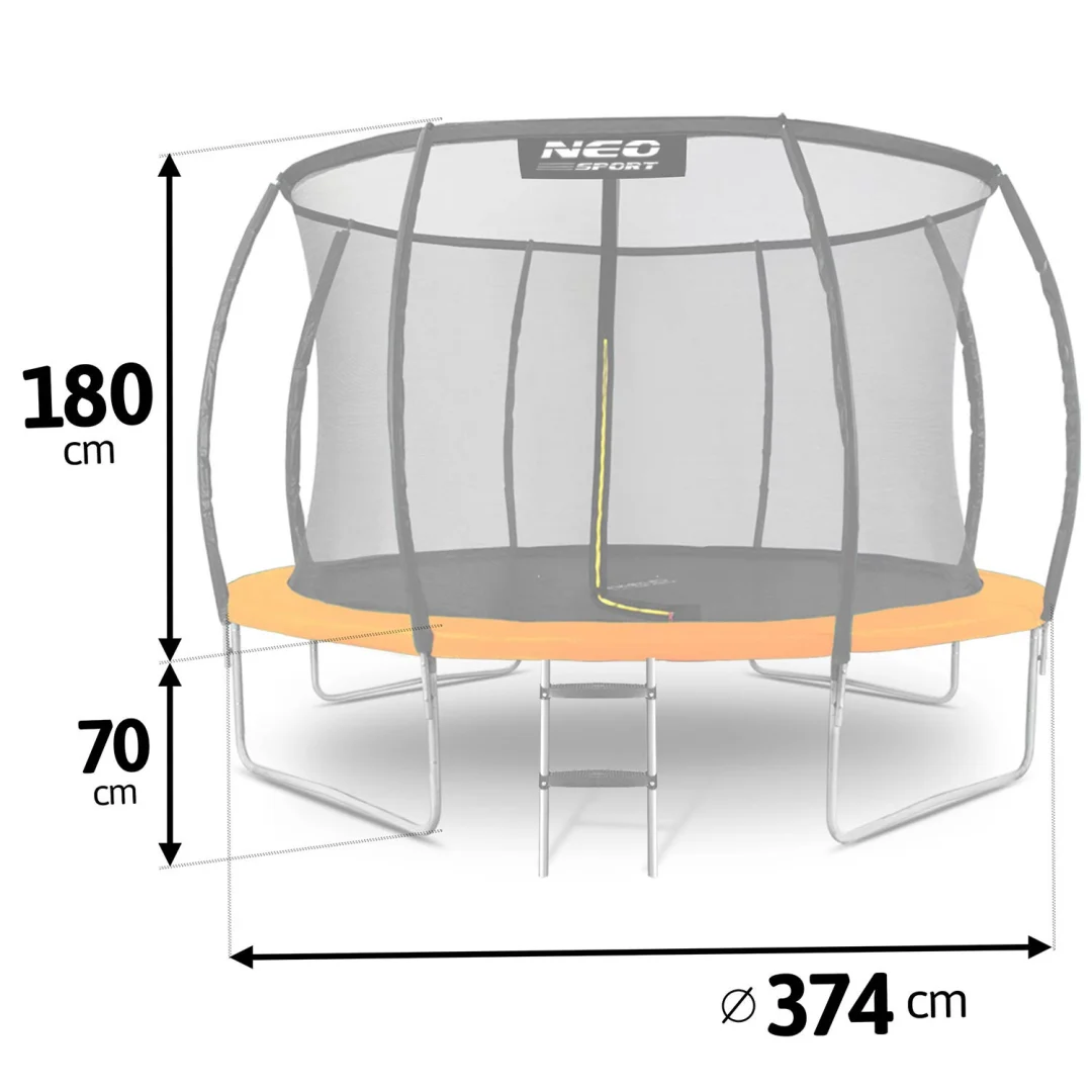 Profilirani vrtni trampolin Neo-Sport, Ø 374 cm (12 ft), unutarnja mreža, siva, var. NS-12C201_8
