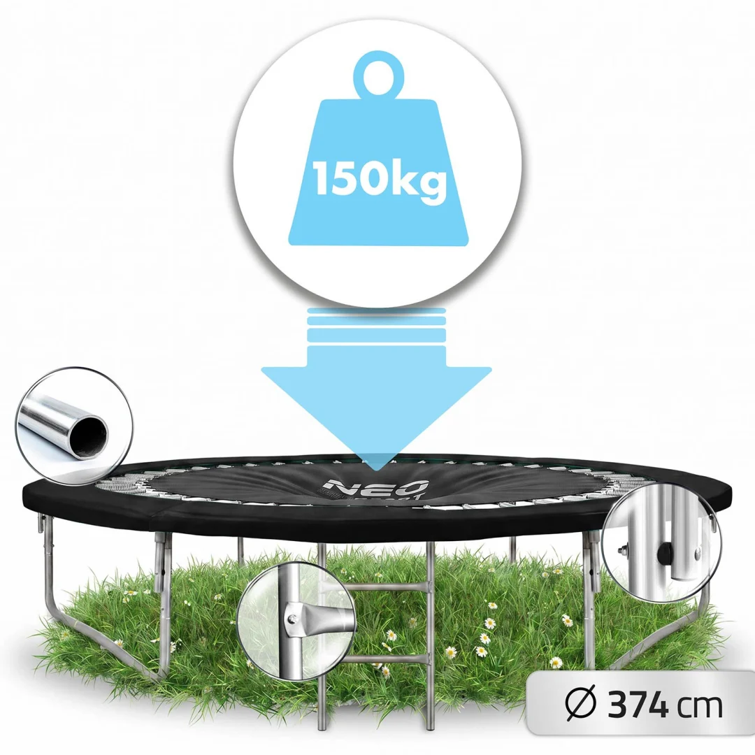 Profilirani vrtni trampolin Neo-Sport, Ø 374 cm (12 ft), unutarnja mreža, siva, var. NS-12C231_3