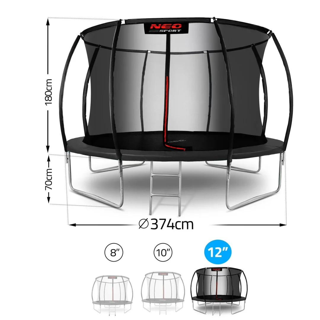 Profilirani vrtni trampolin Neo-Sport, Ø 374 cm (12 ft), unutarnja mreža, siva, var. NS-12C231_9