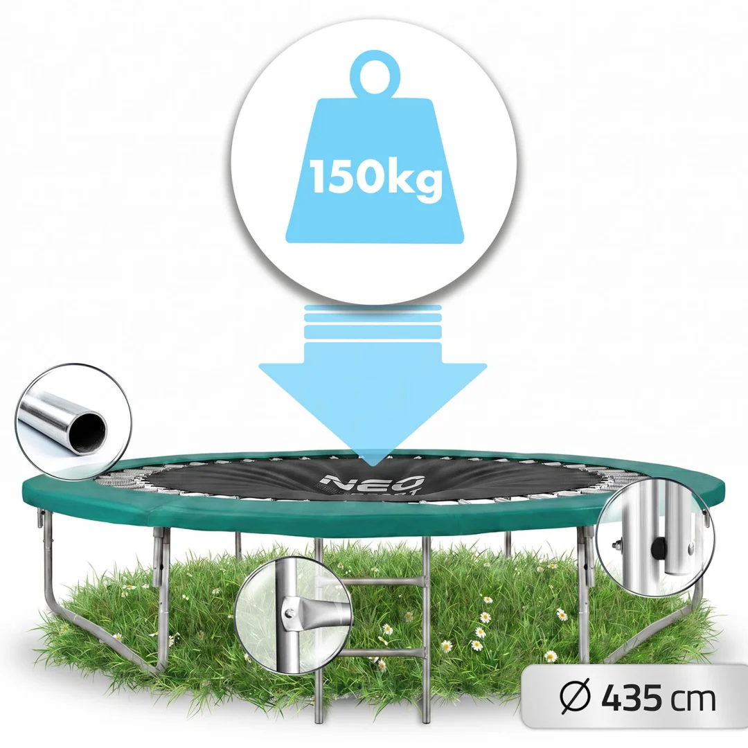 Profilirani vrtni trampolin Neo-Sport, Ø 435 cm (14 stopa), unutarnja mreža, siva_4
