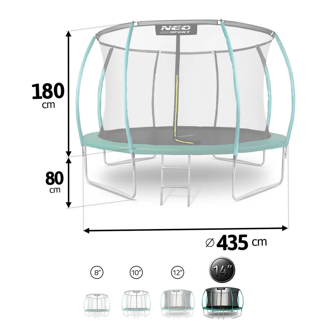 Profilirani vrtni trampolin Neo-Sport, Ø 435 cm (14 stopa), unutarnja mreža, siva_9