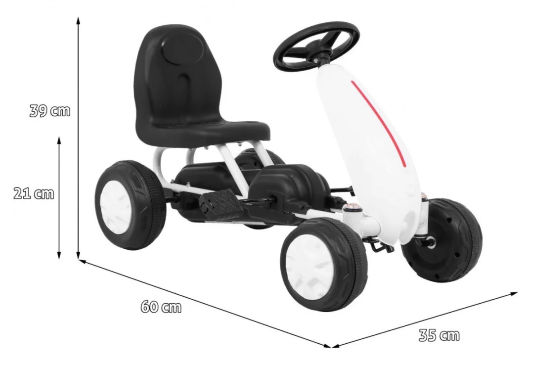 Prvi karting na pedale za najmlađe bijeli + lančani pogon + gumeni kotači_2