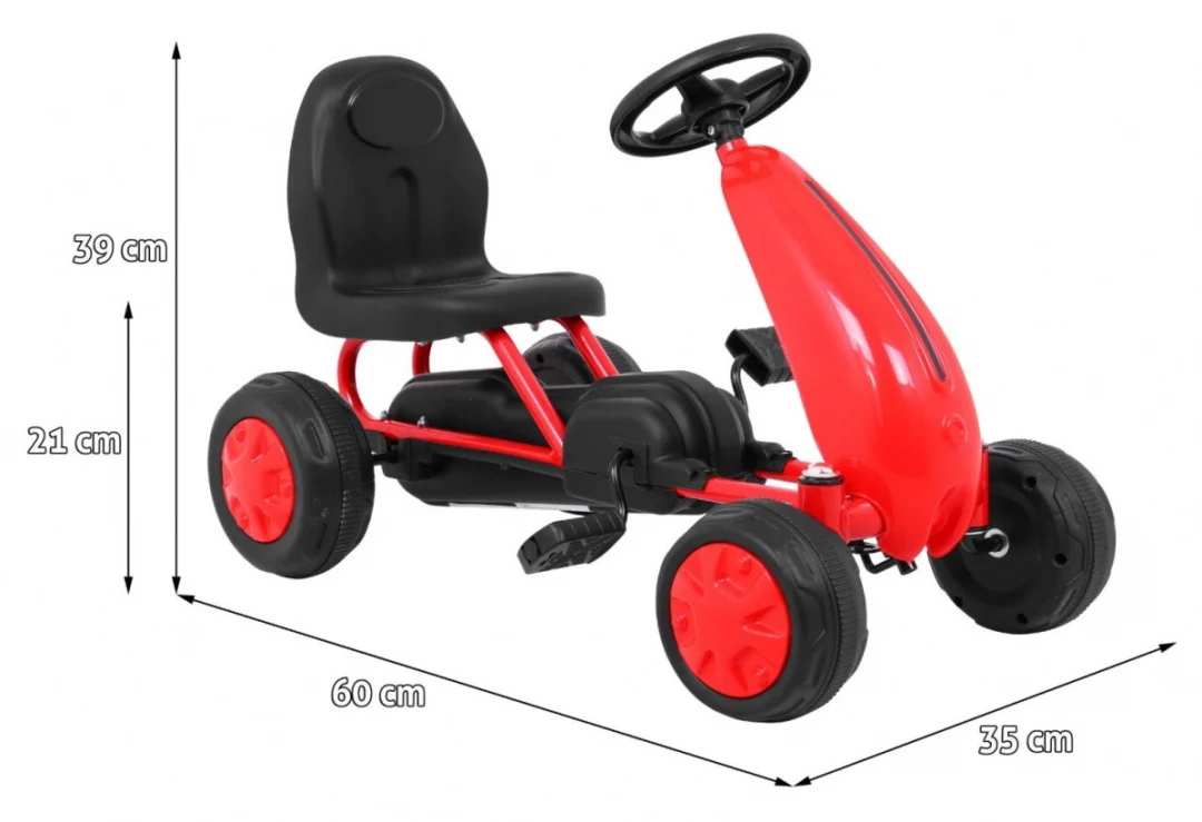 Prvi karting na pedale za najmlađe crveni + lančani pogon + gumeni kotači_2