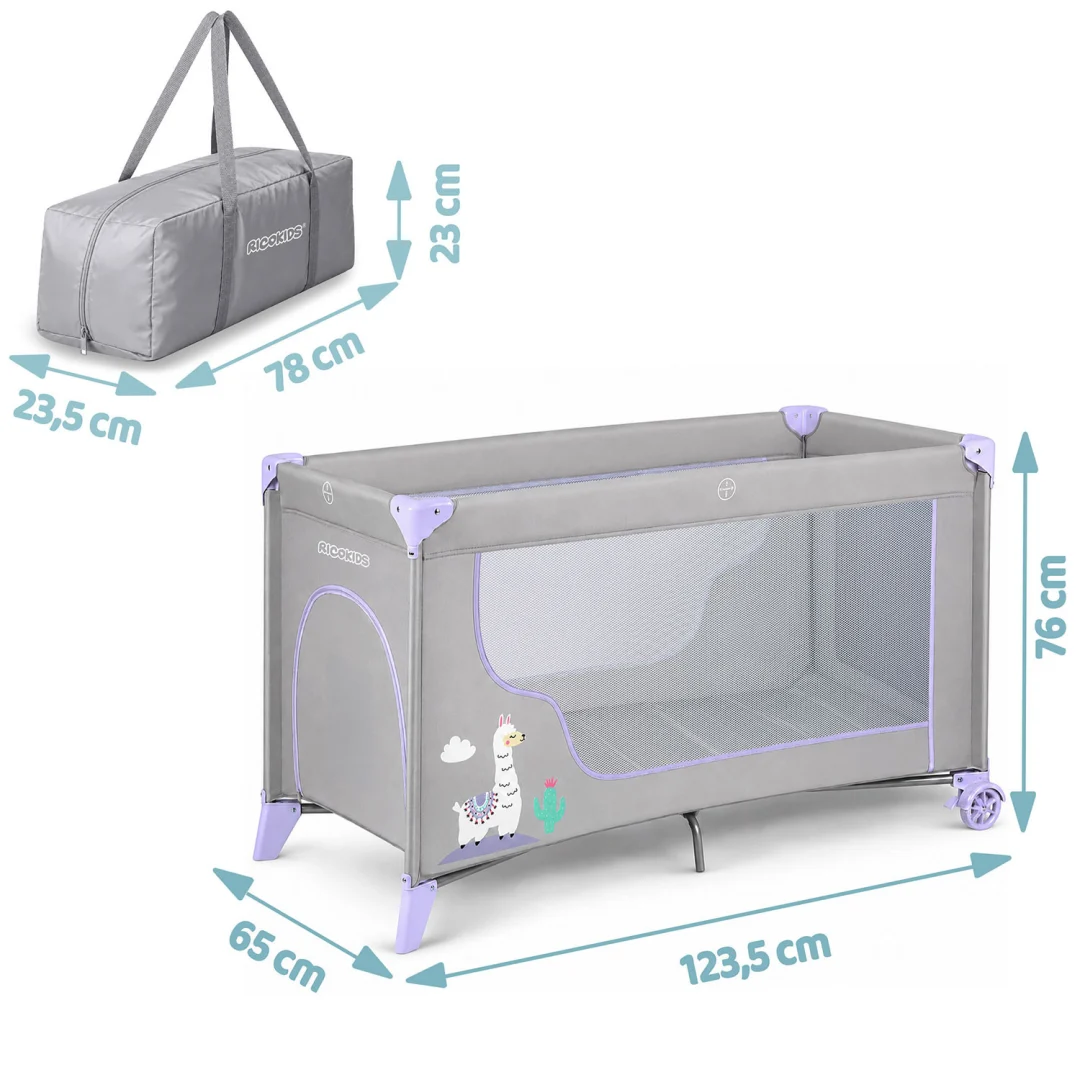 Putni krevetić + madrac + torba 123,5 x 64 x 76 cm RK-240 sivo-lavanda_11
