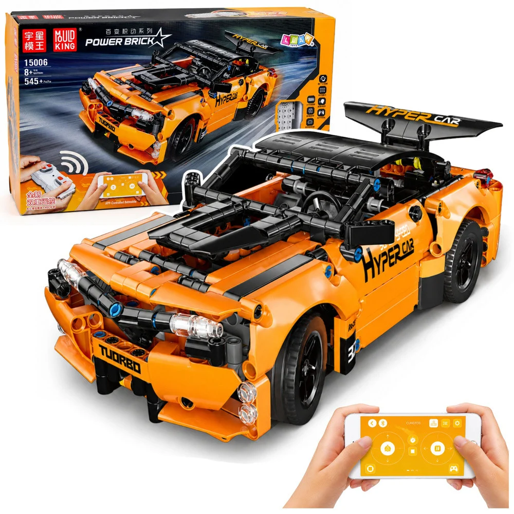 RC građevinske kocke sportski automobil, narančasti, 545 kom_1