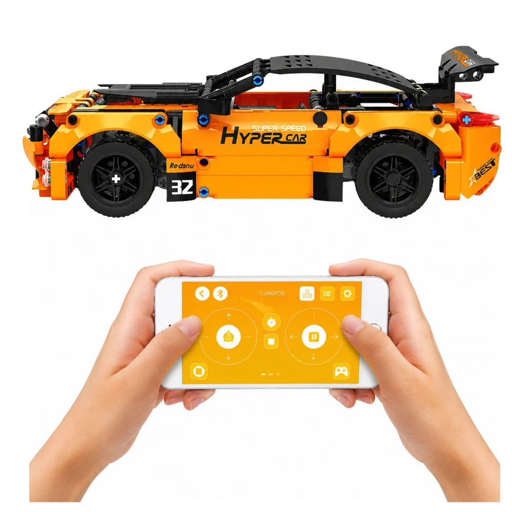 RC građevinske kocke sportski automobil, narančasti, 545 kom_3