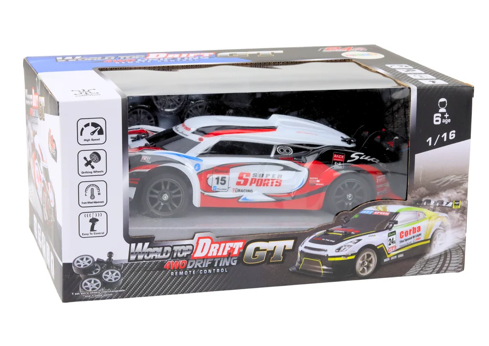 RC sportski automobil 1:16 Drift s izmjenjivim kotačima bijeli i crveni_4