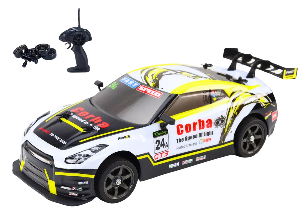 RC sportski automobil 1:16 Drift s izmjenjivim kotačima bijeli i žuti_2