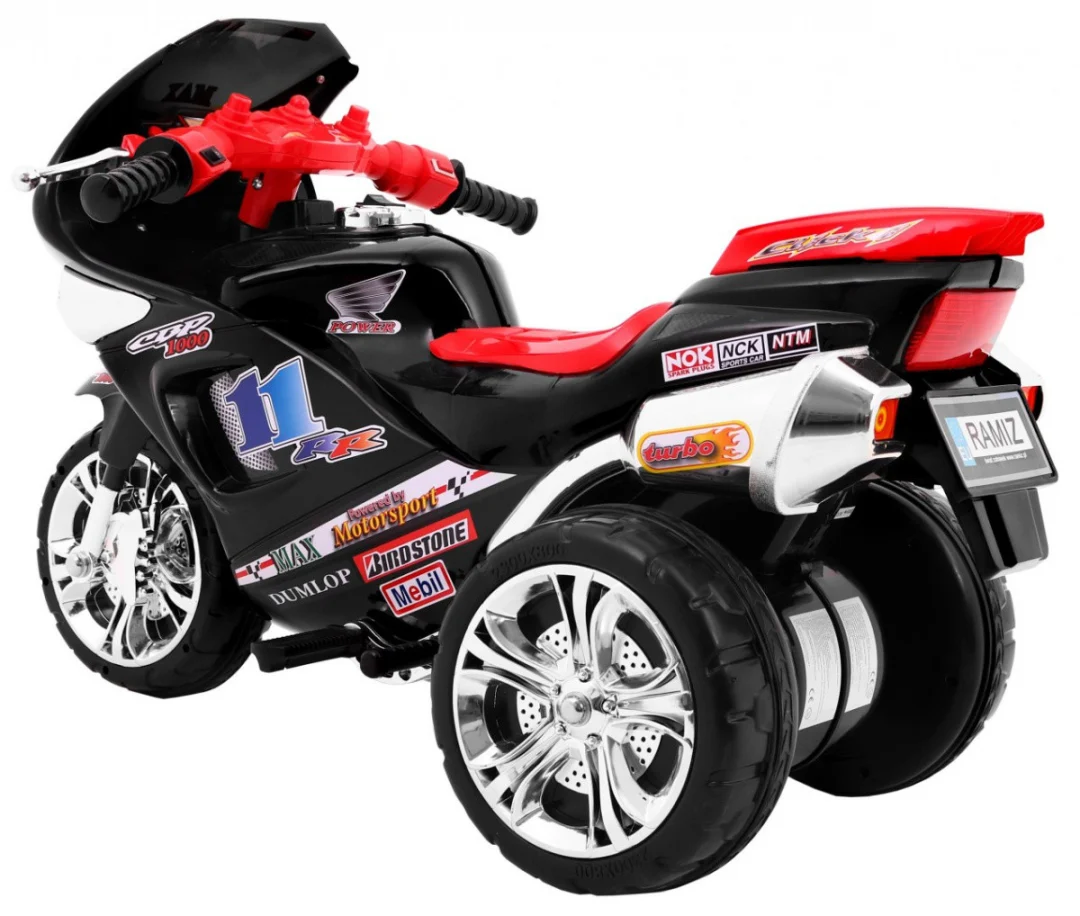 RR1000 Električni tricikl za djecu Crni + Zvuci + Svjetla + Prostor za pohranu, crna motor na akumulator_4