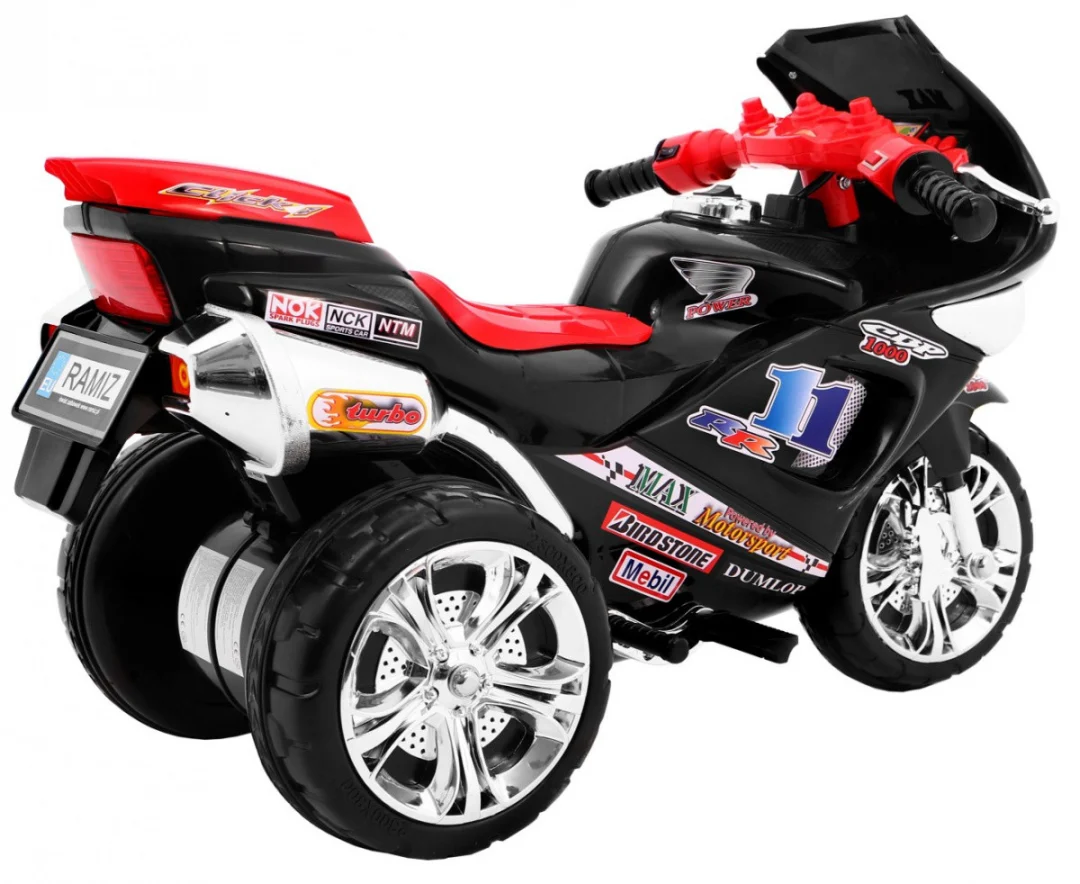 RR1000 Električni tricikl za djecu Crni + Zvuci + Svjetla + Prostor za pohranu, crna motor na akumulator_5