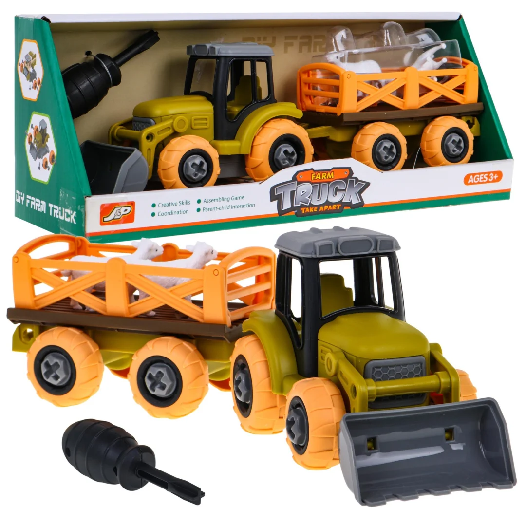 Rastavljivi traktor s kantom, prikolicom i ovcom 3+_1