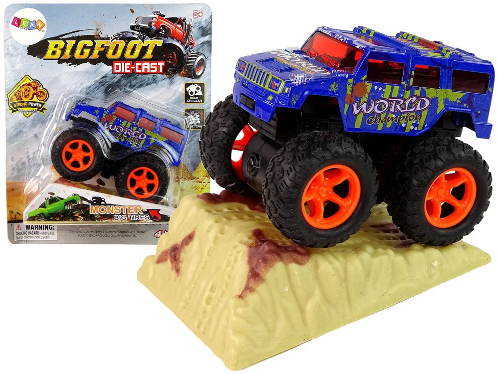 Resorak Monster Truck Pull Back Drive Gumene gume Metalna karoserija + Evoluirajuća rampa_10