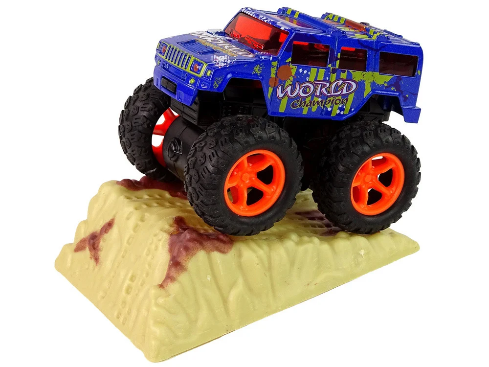 Resorak Monster Truck Pull Back Drive Gumene gume Metalna karoserija + Evoluirajuća rampa_11