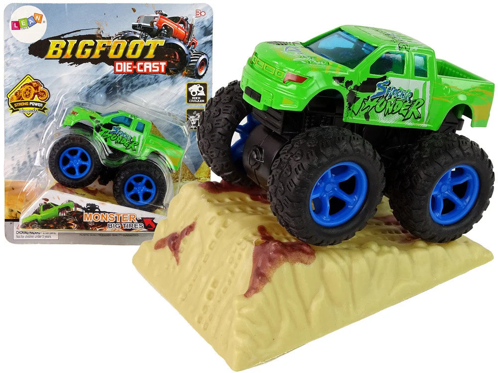 Resorak Monster Truck Pull Back Drive Gumene gume Metalna karoserija + Evoluirajuća rampa_14