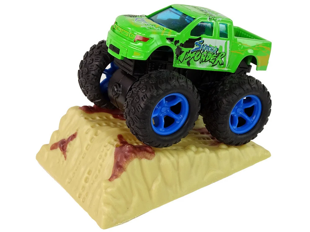 Resorak Monster Truck Pull Back Drive Gumene gume Metalna karoserija + Evoluirajuća rampa_15