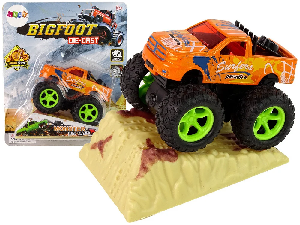 Resorak Monster Truck Pull Back Drive Gumene gume Metalna karoserija + Evoluirajuća rampa_18