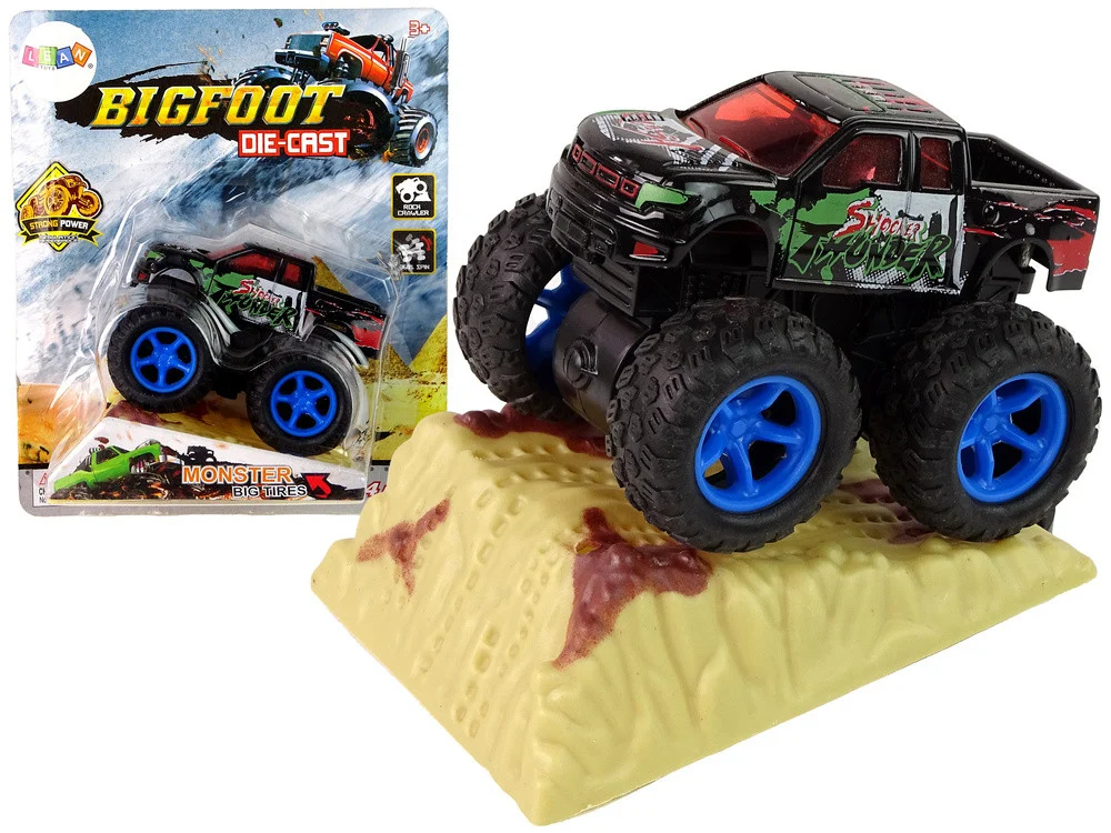 Resorak Monster Truck Pull Back Drive Gumene gume Metalna karoserija + Evoluirajuća rampa_2