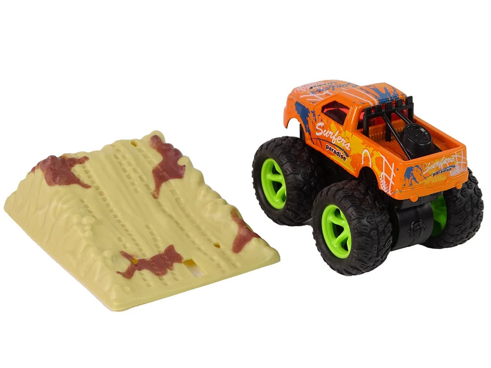 Resorak Monster Truck Pull Back Drive Gumene gume Metalna karoserija + Evoluirajuća rampa_20