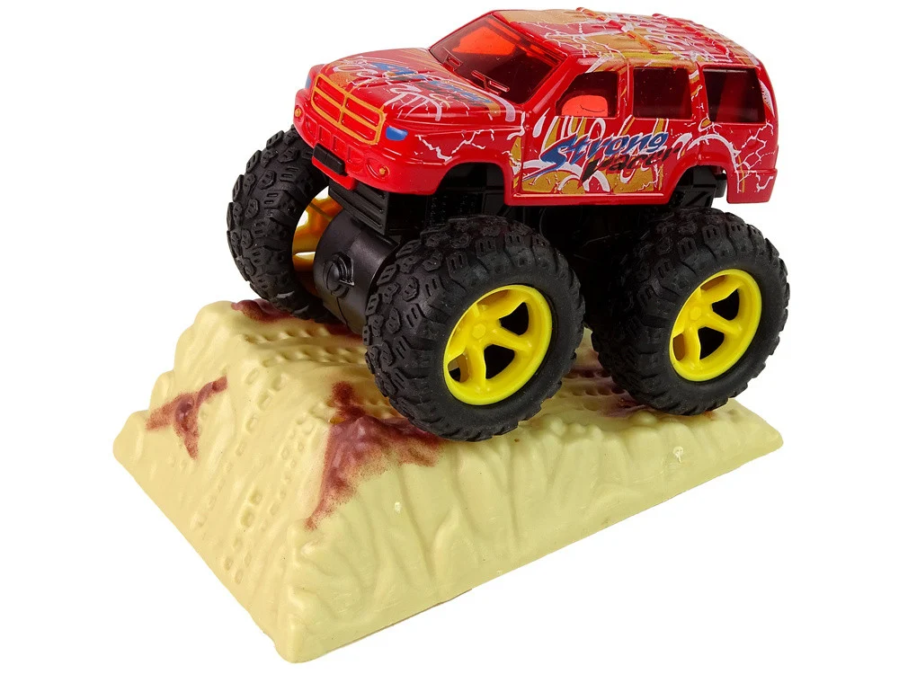 Resorak Monster Truck Pull Back Drive Gumene gume Metalna karoserija + Evoluirajuća rampa_23