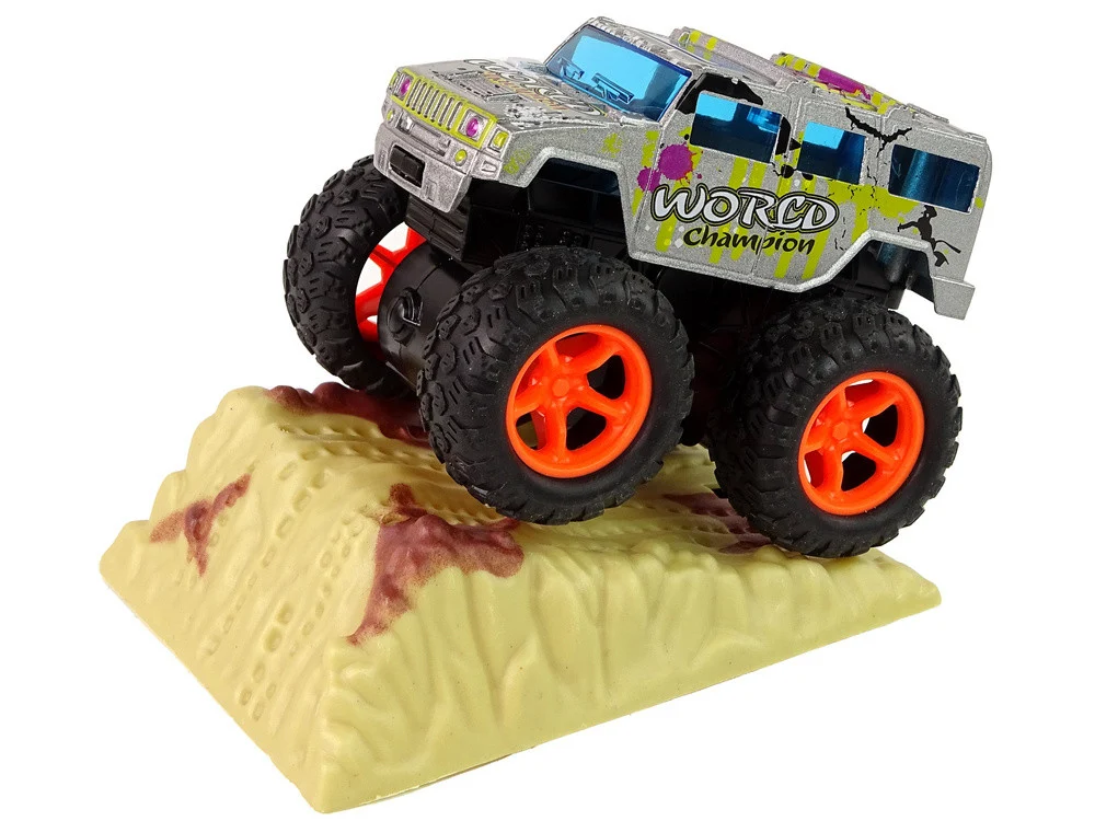 Resorak Monster Truck Pull Back Drive Gumene gume Metalna karoserija + Evoluirajuća rampa_26