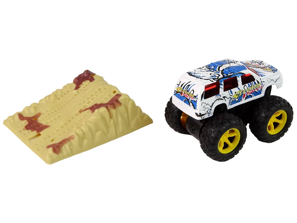 Resorak Monster Truck Pull Back Drive Gumene gume Metalna karoserija + Evoluirajuća rampa_32