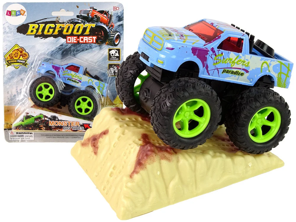 Resorak Monster Truck Pull Back Drive Gumene gume Metalna karoserija + Evoluirajuća rampa_6