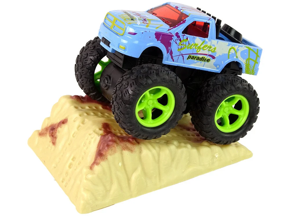 Resorak Monster Truck Pull Back Drive Gumene gume Metalna karoserija + Evoluirajuća rampa_7
