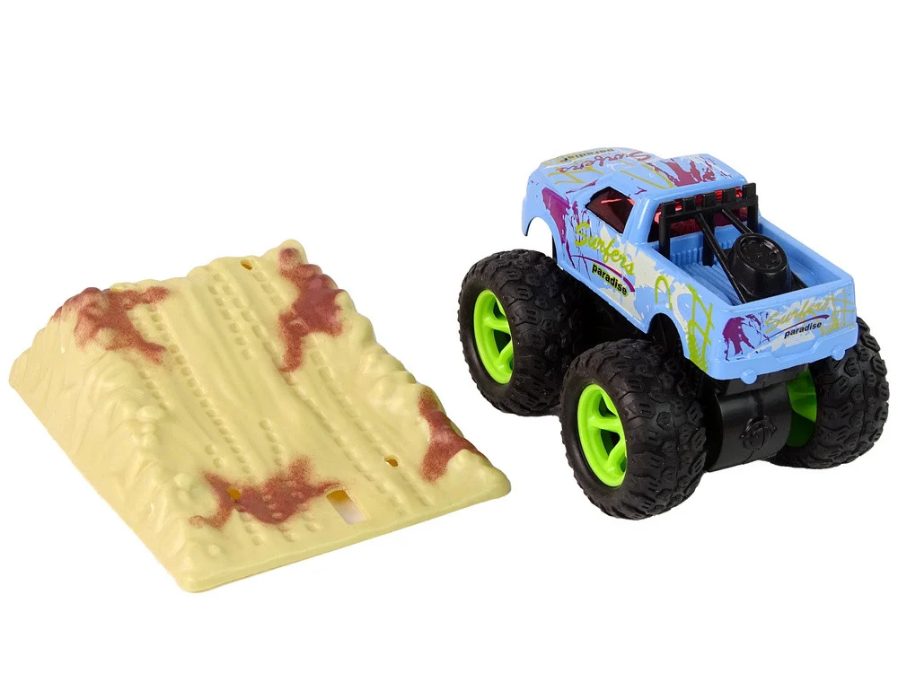 Resorak Monster Truck Pull Back Drive Gumene gume Metalna karoserija + Evoluirajuća rampa_8
