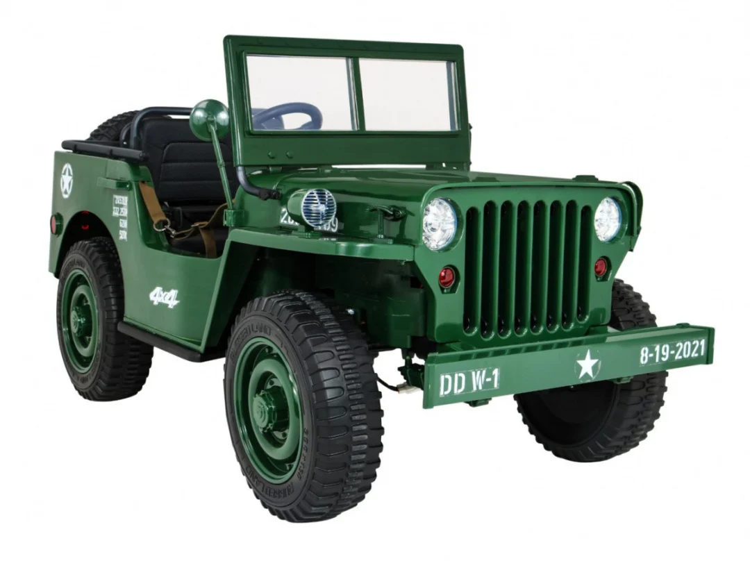 Retro Snažan Vojni Automobil za 3 Djece Zeleni + 4x4 Pogon + Spremište + EVA + Sporo, zelena_12