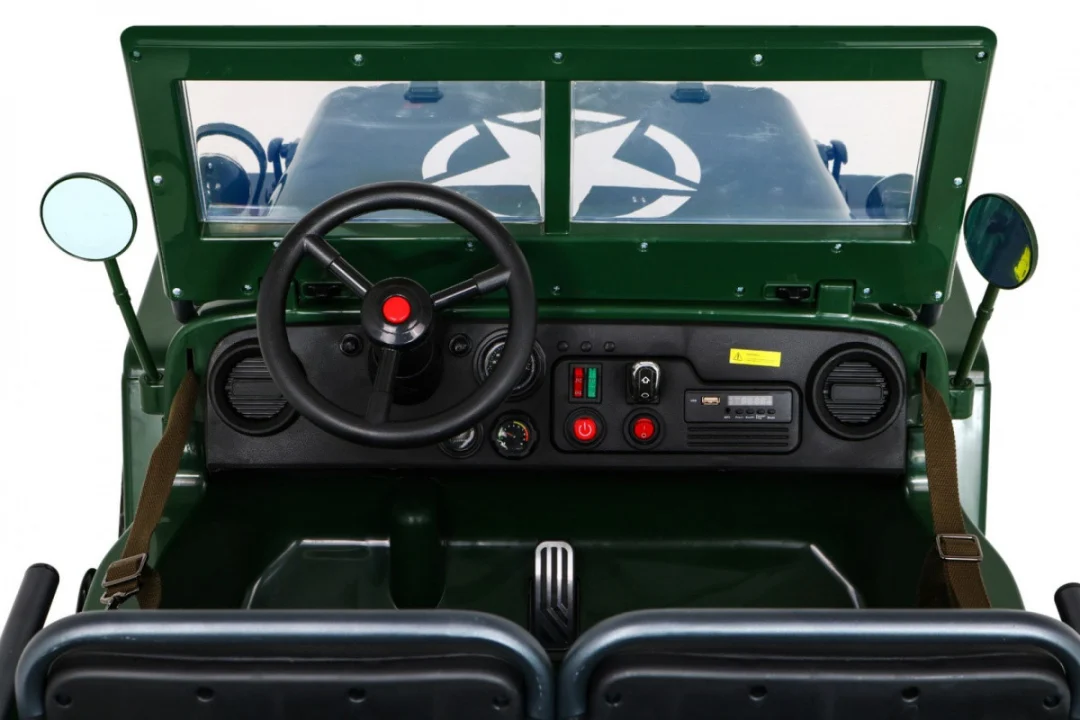Retro Snažan Vojni Automobil za 3 Djece Zeleni + 4x4 Pogon + Spremište + EVA + Sporo, zelena_14