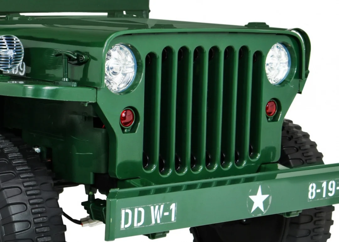 Retro Snažan Vojni Automobil za 3 Djece Zeleni + 4x4 Pogon + Spremište + EVA + Sporo, zelena_17