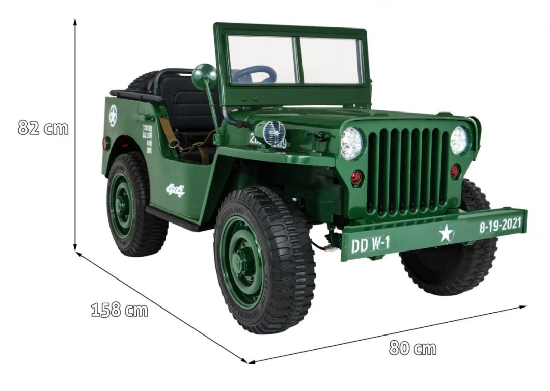 Retro Snažan Vojni Automobil za 3 Djece Zeleni + 4x4 Pogon + Spremište + EVA + Sporo, zelena_2