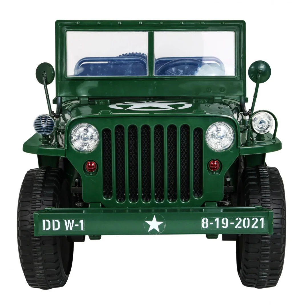 Retro Snažan Vojni Automobil za 3 Djece Zeleni + 4x4 Pogon + Spremište + EVA + Sporo, zelena_3